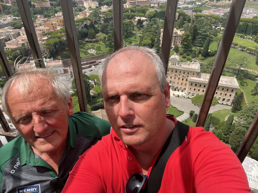 Real Rome Tours owners, Peter and Gerard Breen, enjoying the view from the dome of St Peter's Basilica