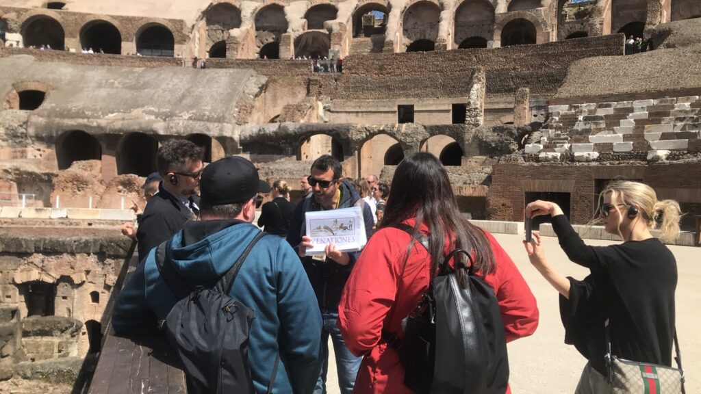 Tour Guide Niccolo with intimate group at the Colosseum Arena