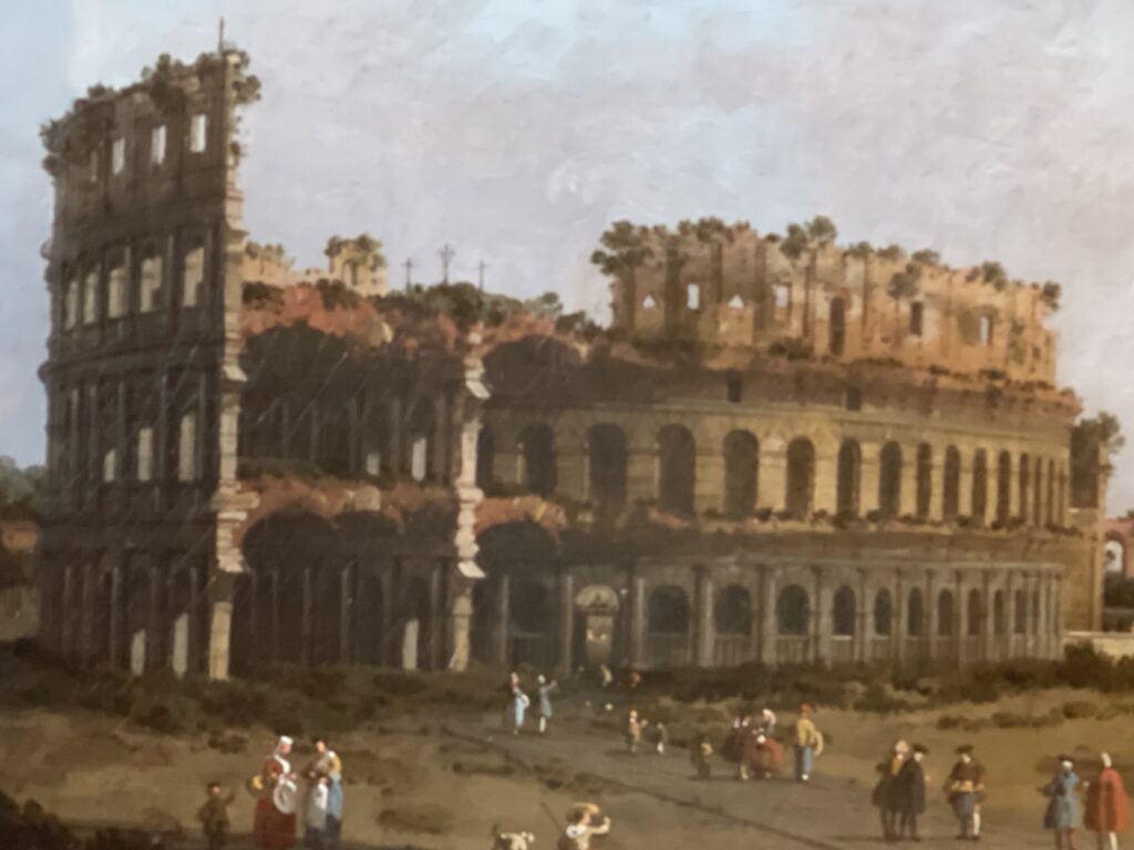 painting of colosseum in ruins in the gallery borghese