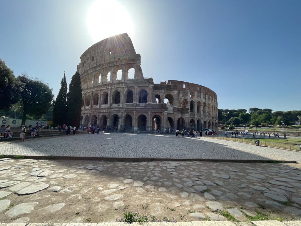 The Colosseum in Rome viewed from the surrounding area